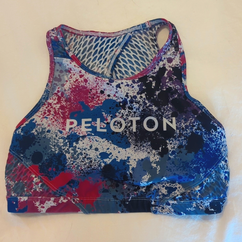 PELOTON Wear It To Heart (WITH) Sports Bra Sz Medium Paint Splatter